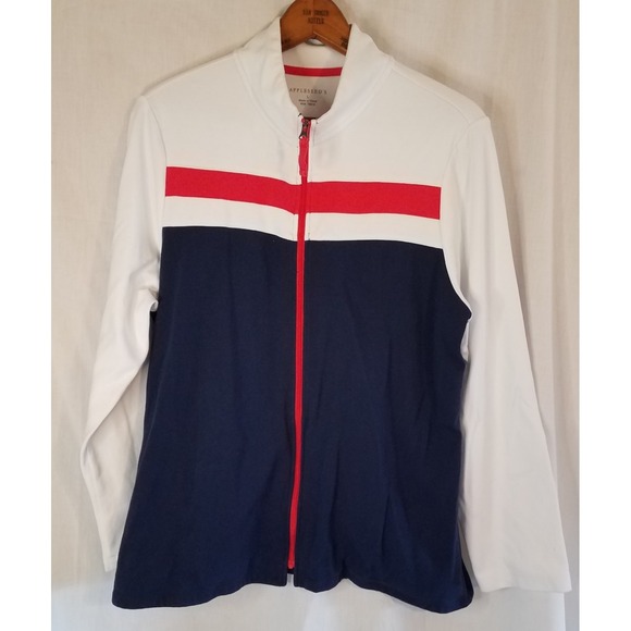 Appleseed's Jackets & Blazers - Appleseeds Jacket Sz L Full Zip Golf Track pockets Red White Blue Color Block
